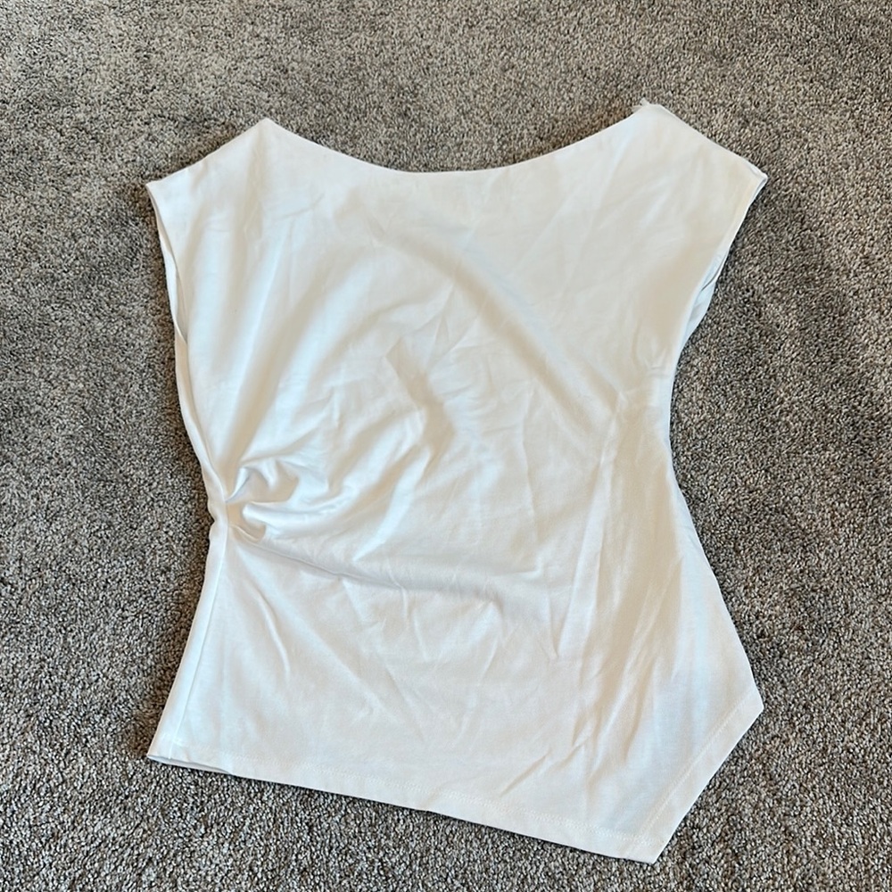Zara White Asymmetrical Tank Top